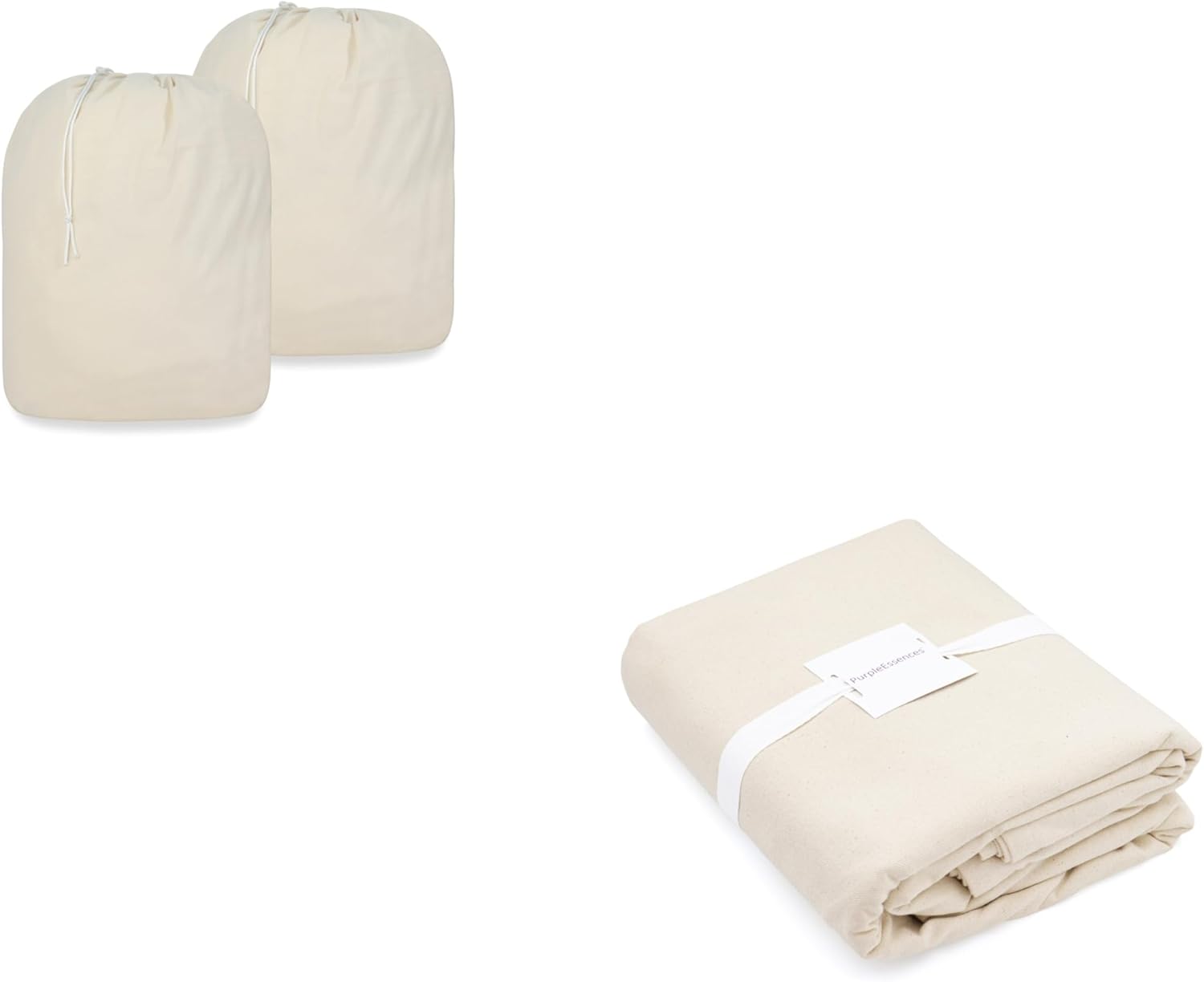 PurpleEssences Laundry Liner Bag Durable Clothes Drawstring Bag - Set of 2-28 x 32 Inch and Cotton Canvas Drop Cloth 4 ft x 12 ft - Set of 1- Natural