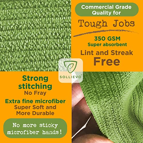 Sollievo Microfiber Multipurpose Purpose Cleaning Cloth With Iontek© - Lint Free, Streak Free Towels - 300 Wash Guarantee - 3Pack (Green). #TOP4