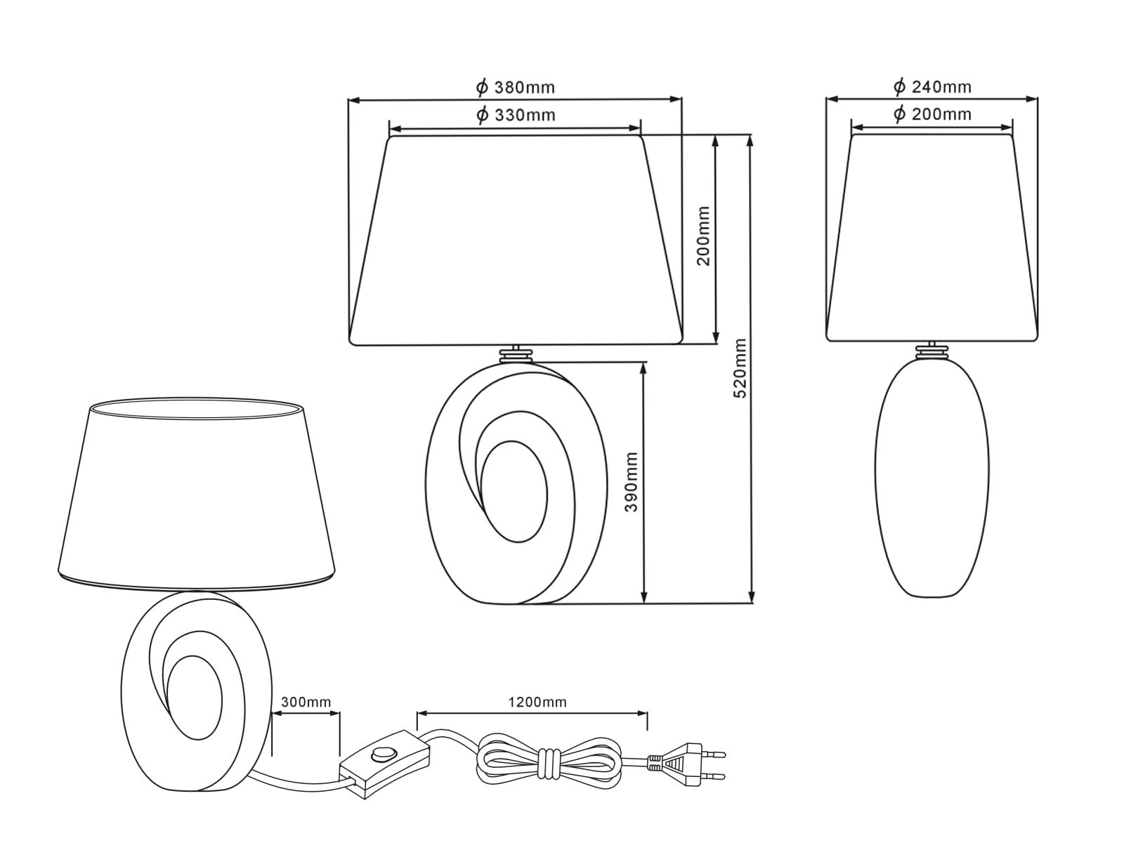 meineWunschleuchte Tisch-leuchte mit Keramikfuß & Stoffschirm Silber Weiß | Höhe 52cm, mit E27 LED, mit Schurschalter, modernes Design, gemütliche Beleuchtung, dekorative große Nachttischlampe
