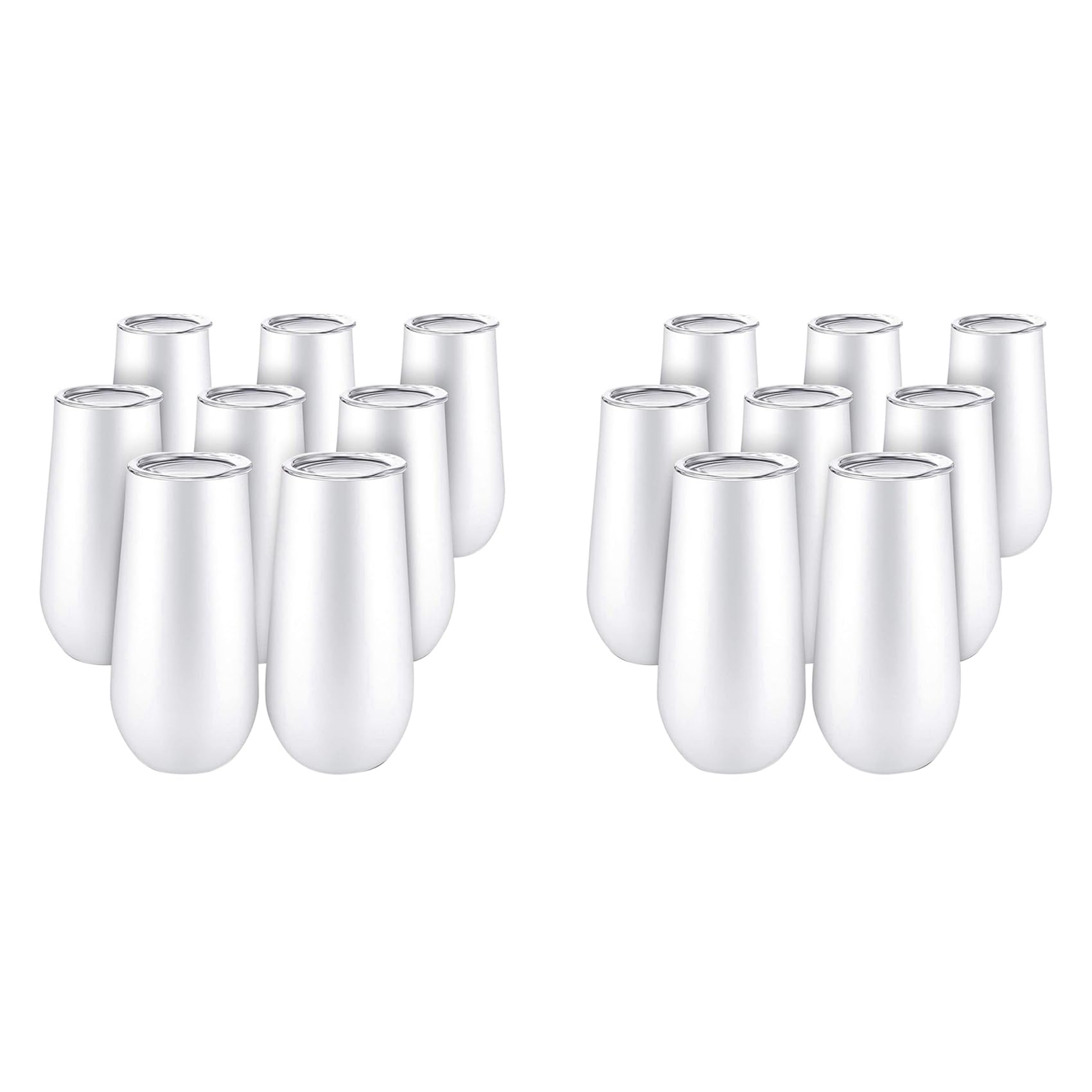 Hndhbfgrt 16Packs Stemless Champagne Flutes Wine Tumbler, 6 OZ Double-Insulated Wine Tumbler with Lids Cocktail Cups White
