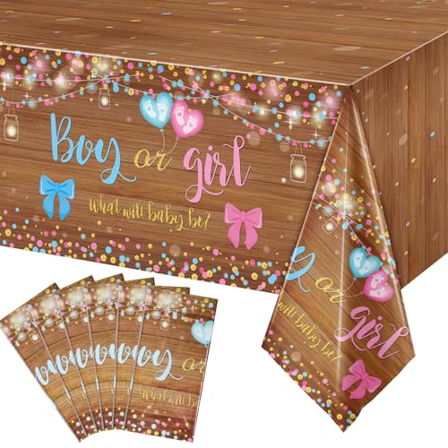 Tiamon 6 Pcs Gender Reveal Table Cloths - Boots or Bows Gender Reveal Decorations Party Supplies 54 x 108 in Plastic Pink and Blue Disposable Boy Girl What Will Baby Be Table Cover Cowboy Baby Shower