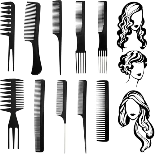 10 Piezas Peines de Peluqueria Profesional,Peines de Dientes Finos Profesionales,Peines de Cola de Peluquero,para el Hogar Salón de Viaje