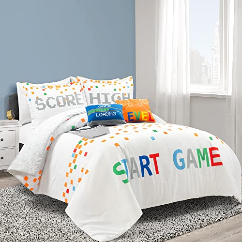 Lush Decor Video Games Reversible Oversized 5 Piece Comforter Set, Full/Queen, White