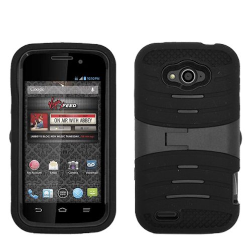 For ZTE Reef N810 (Virgin Mobile) Armor 3 in 1 w/Stand Black Skin+Black PC