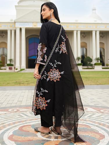 Image of INDO ERA Women's Silk Blend Embroidered Straight Kurta Pant with Dupatta (Ieout6967)