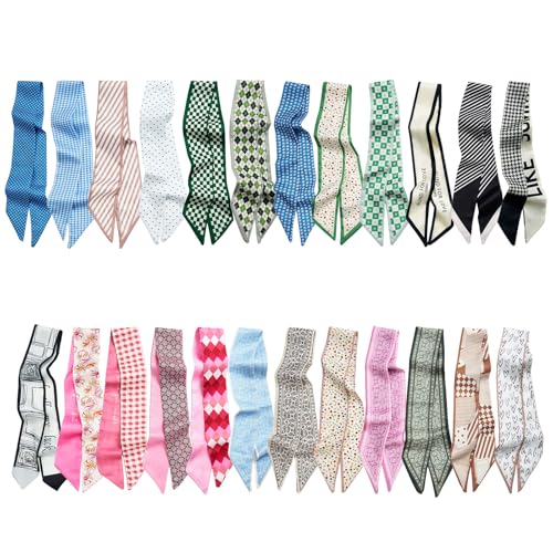 QIUTIMIY 24PCS Fashion Scarf Set for Women Satin Neckerchief Tie Headbands Purse Scarf for Bag Accessories