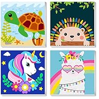CarlonLin Framed 4 Pack Paint by Number for Kids, Paint by Numbers for Kids Ages 8-12, Paint by Numbers Kits Children Beginner, DIY Acrylic Oil Painting for Home Wall Decor (8x8inch)