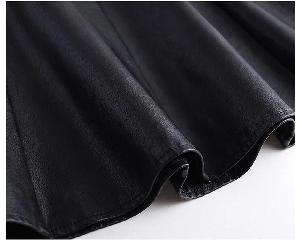 Falda corta de piel sintética para mujer, cintura alta, elegante, para oficina, falda acampanada