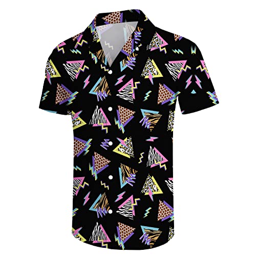 Mens Shirts 80s 90s Shirts for Men Casual Button Down Short Sleeve Shirt, Funny Party Quick Dry Mens Clothing3