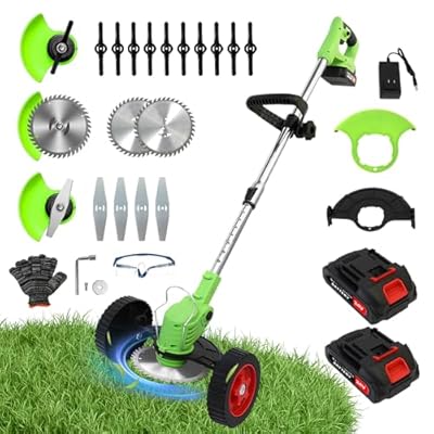 ALSO GO 24V Electric Weed Wacker, Cordless Weed Trimmer, Battery Powered Grass Trimmer with 2pcs Batteries, 3 in 1 Weed Eater with Wheels, Stringless Lightweight Grass Cutter for Lawn Garden Yard