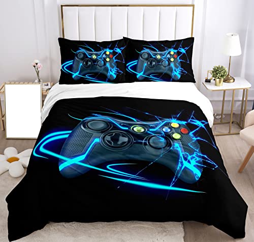SHUAIG Juego de ropa de cama para niños, diseño de gamepad, efecto 3D, microfibra, funda nórdica y funda de almohada de 50 x 75 cm, 135 x 200 cm