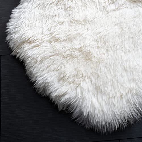 Safavieh Sheep Skin Collection 2' X 4' Natural / White Shs211A Handmade Rustic Glam Genuine Pelt 3.4-Inch Extra Thick Accent Rug #TOP3
