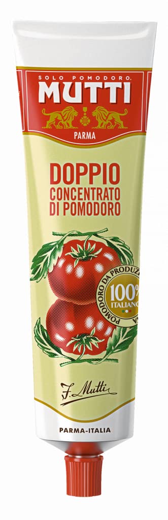 Mutti Doppio Concentrato di Pomodoro, concentrado de tomate doble, 100% tomate italiano, tubo de 130 g + lata italiana gourmet Polpa di Pomodoro de 400 g