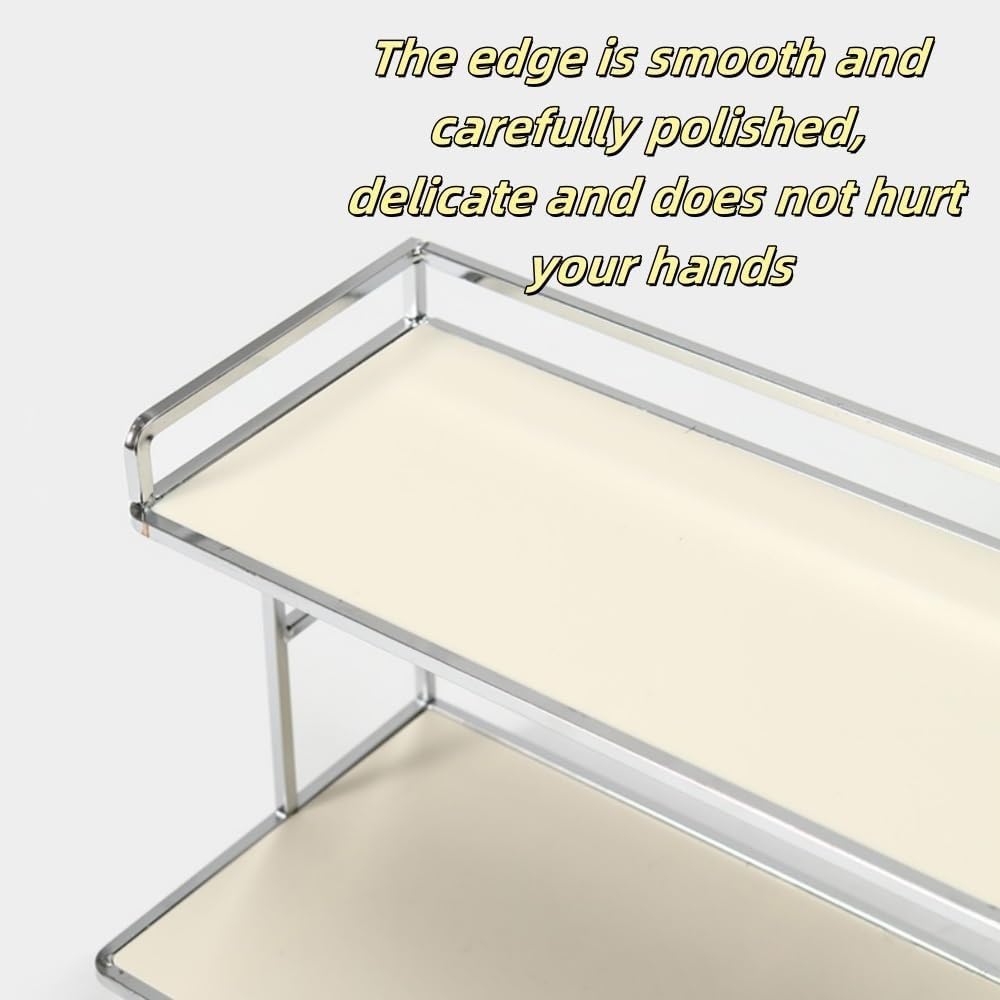 2-Tier Cup Holder Desktop Display Shelf Small Storage Rack for Bathroom Countertop Spice Rack for Kitchen Solid Construction(White)