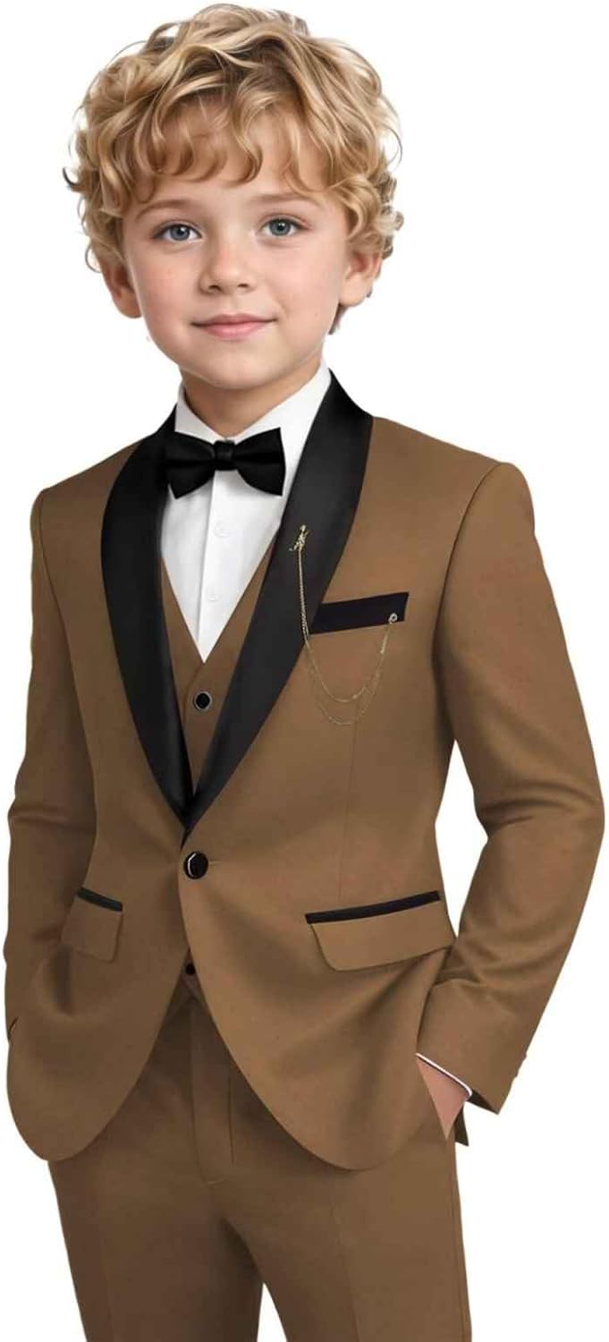 Kids Tuxedo Suit 3 Piece Suits for Boys Slim Fit Formal Prom Homecoming Wedding Ring Bearer Outfits for Teens
