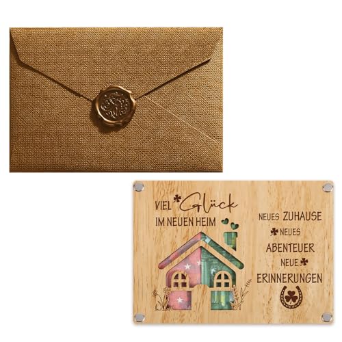 VOYANTE Einzugsgeschenke Wohnung Holzkarte mit Umschlag, Hauseinweihung Umzug Geschenk, Wunscherfüller Geldgeschenke Verpackung, Gutschein Holz Karte zum Einzug im Neuen Zuhause