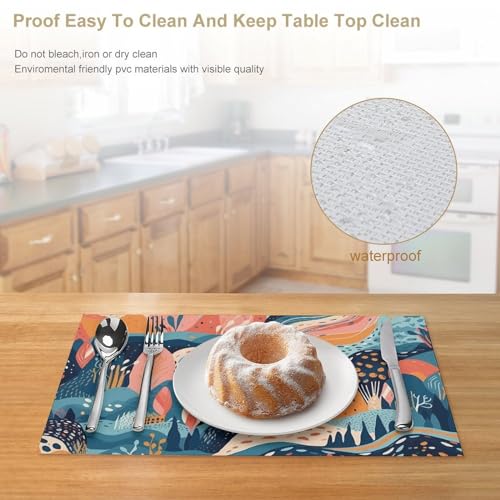 Sets de table motif dessiné main PVC lavable pour table à manger