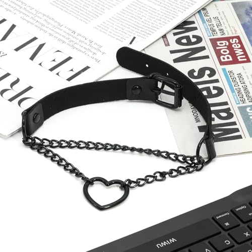 Ronglry Leather Choker Necklace for Women Black Heart Chain Choker Punk Goth Sexy Chokers for Women Adjustable PU Collar Gothic Jewelry Accessories3