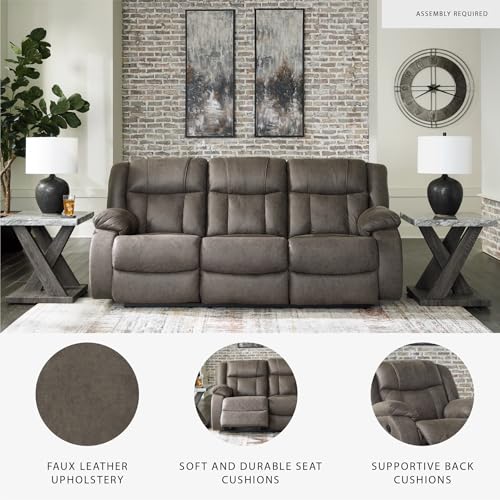 Signature Design by Ashley First Base Contemporary Faux Leather Manual Reclining Sofa, Gray - Image 5