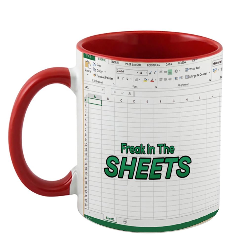 Getagift Freak in The Sheets Mug, Account Mug, Spreadsheet, Gifts for Coworkers, Accounting, Boss, Inside Coloured Coffee, Tea Mug. (Red)