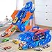 iHaHa Toddler Truck Toys for 3 4 5 6 Years Old Boys, Toys Cars Track Set Dinosaur Transporter Truck with 10 Die-Cast Car Toys, Transforms into Dino, Toddler Car Toys Set for Kids Boys Girls