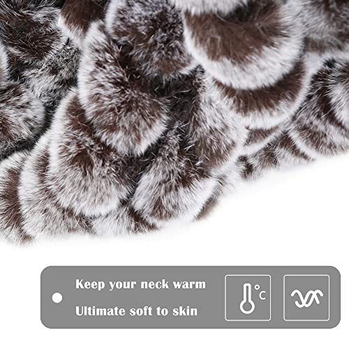 Fur Story Women's Rex Rabbit Fur Winter Scarf Knitted Chunky Fashion Ladies Scarves Silver Black Brown4