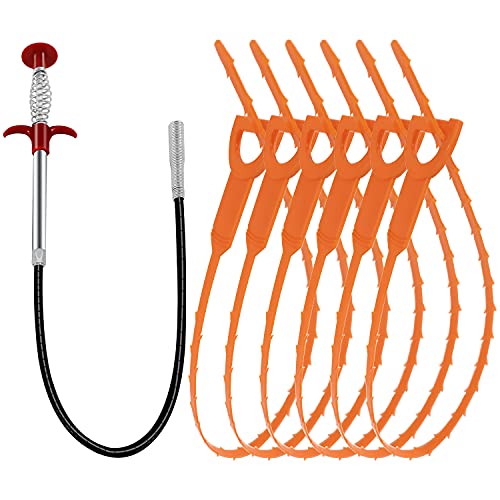 CELDANA Drain Clog Remover Tool,25inch Hair Drain Clog Remover Tool, 24inch Drain Cleaner Sticks Drain Cleaner Tool for Sink, Tube Drain Cleaning(6+1pack)