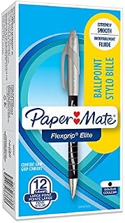 Paper Mate Flexgrip Elite Ballpoint Pens | Medium Point (1.4mm) | Black | Retractable | 12 Count