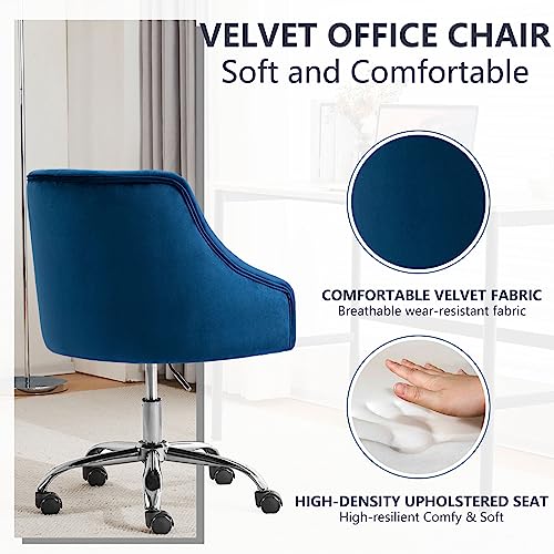 Mojay Home Office Desk Chair With Mid-Back Modern Tufted Velvet Fabric Computer Chair Swivel Height Adjustable Accent Chair With Arms For Study Living Bedroom(Navy Blue) #TOP3