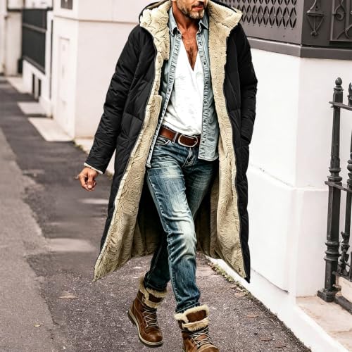 TERGHTP Men’s Sherpa Lined Puffer Jacket Fleece Hooded Zip Up Winter Coat - image 2