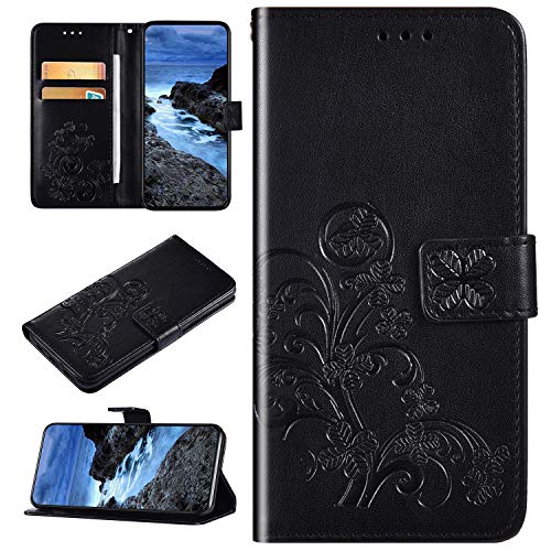 Urhause Case Compatible with LG K50 Case Glossy PU Leather Wallet Cover with Card Slots 3D Flower Wallet Kickstand Magnetic Closure Shockproof Case TPU Silicone Inner Folio Flip Case, Black