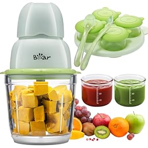 Baby Food Maker, Baby Food Processor Set with Baby Food Containers, Silicone Spoons, Baby Food Puree Blender for Fruit, Vegetable, Meat, Make Fresh and Nutritious Meals for Your Little One