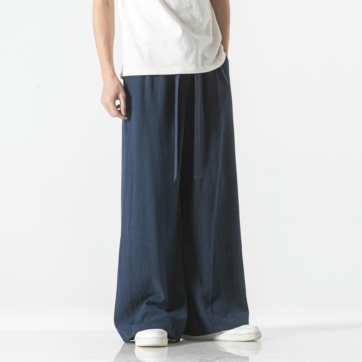 Pantaloni da uomo primavera estate stile etnico cinese cotone lino casual vestibilità ampia gonna lunga con cavallo basso
