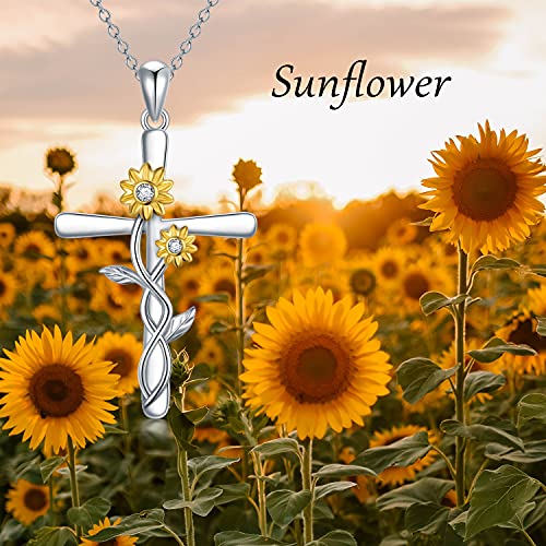 Sunflower Necklace for Women S925 Sterling Silver You Are My Sunshine Cross/Bee/Heart/Infinity/Musical Note/Crystal/Moonstone Sunflower Necklace Daisy Flower Pendant Sunflower Jewelry Gifts for Mom Wife Daughter Sister2