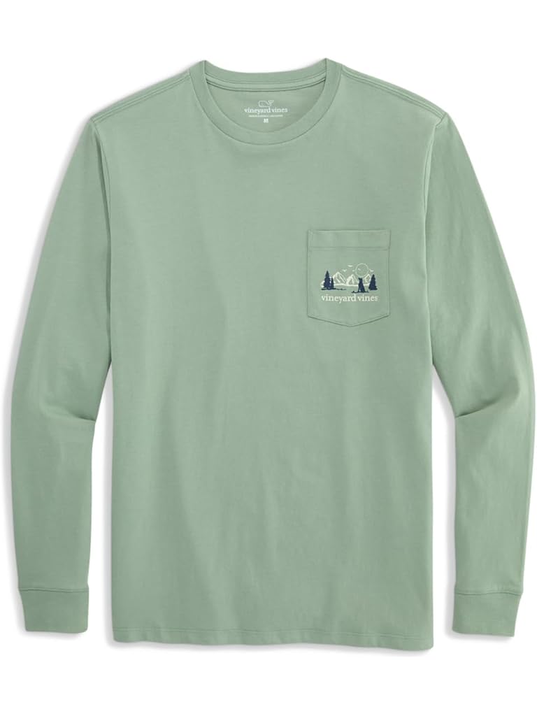 Gray Vineyard Vines Mountain Dog Long Sleeve Pocket Tee