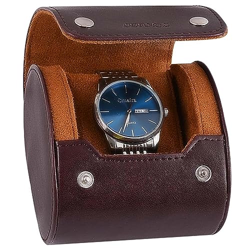 LEFOR·Z Watch Travel Case Single Watch Box Organiser for Men Portable Watch Display Storage Holder Watch Rolls PU Leather Cases,Brown