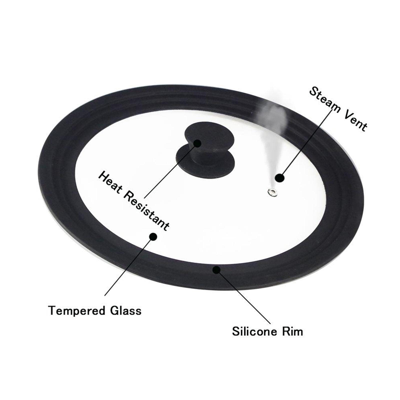 Milageto Tapa Universal Tapa de Sartén con Vidrio Transparente Y Silicona Antihuellas Resistente Al para Evitar Derrames Adecuada para Hogar Y, Black_34cm