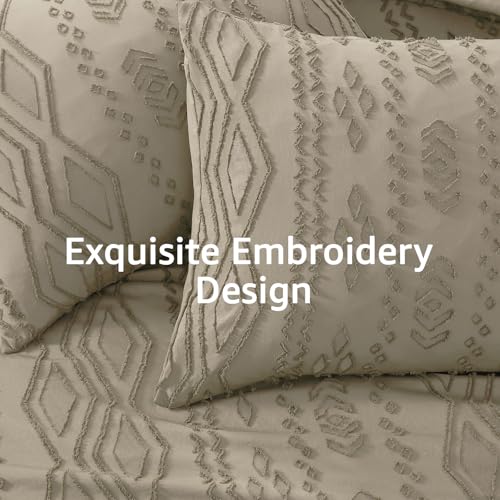 Image of King Size Comforter Set- 7 Pieces Tufted Bed in a Bag King Bedding Sets | All Season Shabby Chic Boho Bedding with Comforter, Sheets, Pillowcases & Shams, Khaki