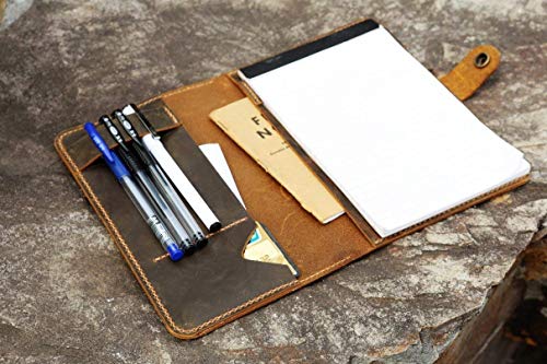Personalized retro real leather portfolio folder cover organizer for 5 x 8 inch notepad top open writing pads NLP58C3