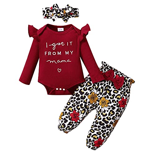 Image of OLLUISNEO Newborn Baby Girl Clothes Infant Outifts Long Sleeve Romper Floral Pant Set Fall Winter Baby Girl Clothes