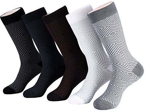 Marino Mens Patterned Dress Socks, Colorful Fun Socks, Fashion Cotton Socks - 5 Pack - Diamond Collection - 13-15