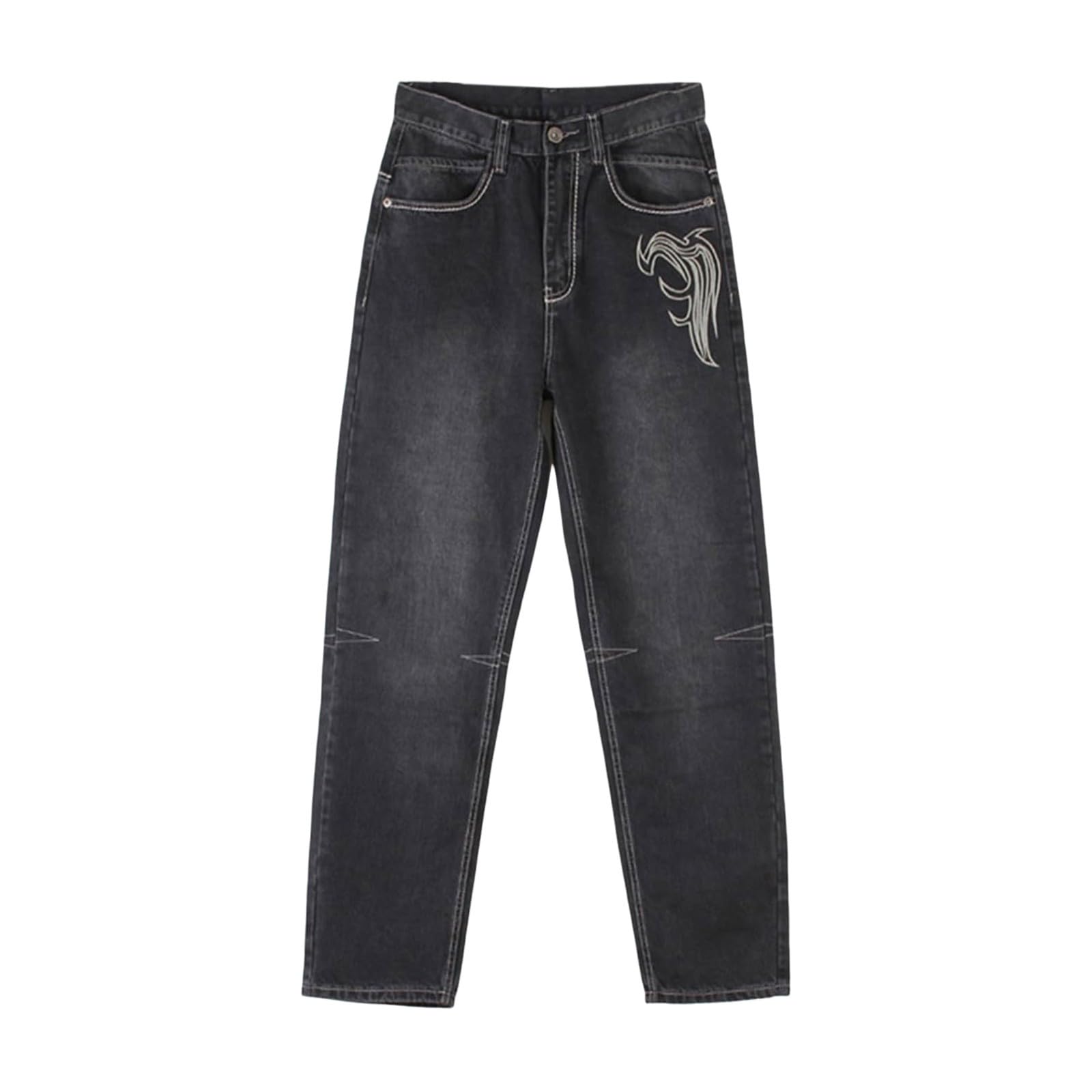 Genérico Vaqueros Verano Hombre, Pantalon Verano Hombre Corte Recto Elástico Suelto Talla Grande Casuales Jeans Lavado Y Desgastado Hip-Hop Jeans Holgados con Bolsillos