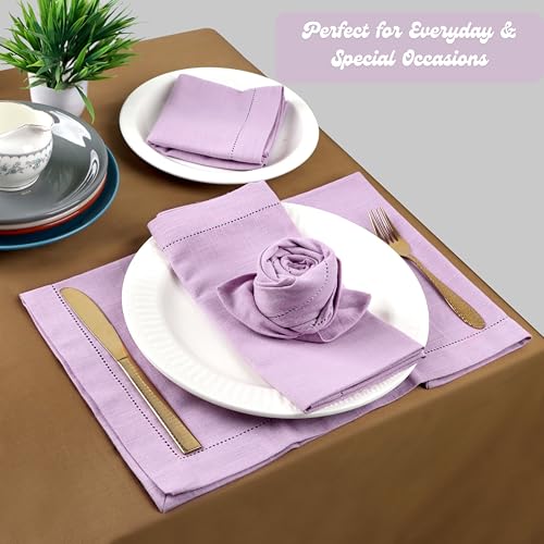 Image of FINGERCRAFT Hemstitched Cotton Table Napkins - Set of 6, 20x20 Inch, 100% Cotton Cloth Napkins with Faggoting Stitching - Durable & Elegant for Parties, Everyday Use (Lavender Slub)