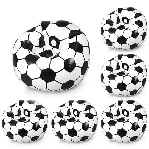 Anglechic 6 Pack Inflatable Soccer Bean Bag Chair 41 Inch Blow up Soccer Sofa with Foot Pump, Inflatable Bean Bag Chair for Adults, Portable Air Cushion Lounge for Outdoor Camping Party
