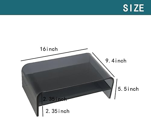 Miniatura 3 de Soporte para monitor y organizador de escritorio de acrílico transparente de 2 niveles, elevador de oficina en casa de 16 x 9.4 x 5.5 pulgadas de
