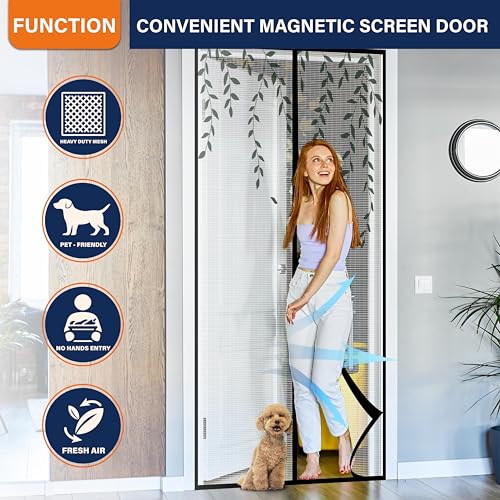 Image of Magnetic Screen Door, Door Screen Magnetic Closure-Keeps Bugs Out Let Breeze in, Heavy Duty Mesh - Pet and Kid Friendly, Works with Front Doors, Sliding Doors Fit Door Size 38 x 82 in