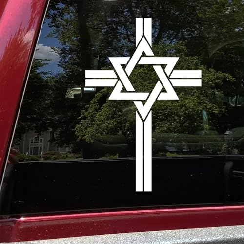 Messianic Cross with Star of David Vinyl Decal | Christian Jewish Unity Symbol Faith Car Window Wall Laptop Decoration | Sizes 2x3 to 22x33
