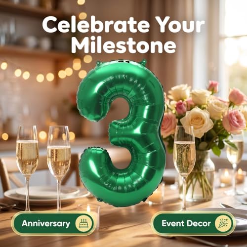 Image of YPSelected 32 Inch Large Foil Helium Number Balloon Birthday Wedding Party 0-9 (Green, 3)