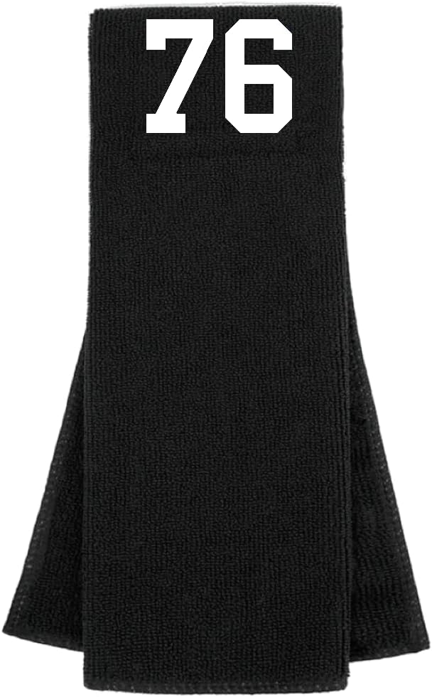 Number 76 Football Towel Black with White Number - Custom Player Embroidered Stiched
