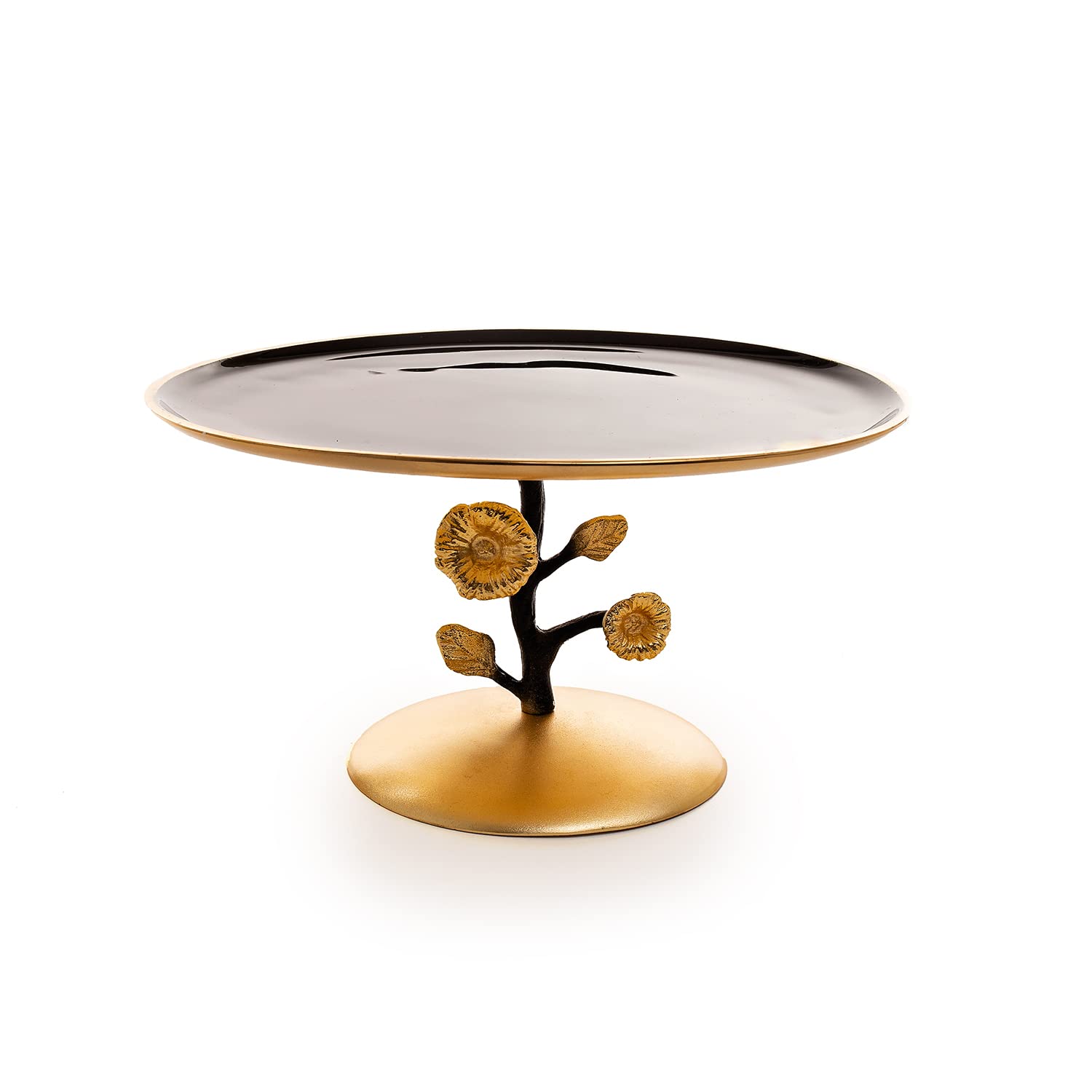 Gold Valley Cake Stand, Black and Gold Cake Stand with Flowers, Cake Plate, Cake Display, Stand for Cakes and Miniatures, Cupcake Stand